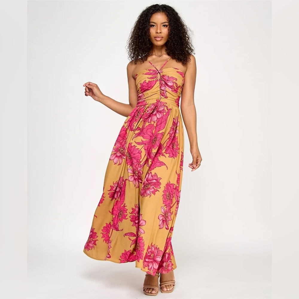 Floral Maxi Dress in Yellow/gold and Pink